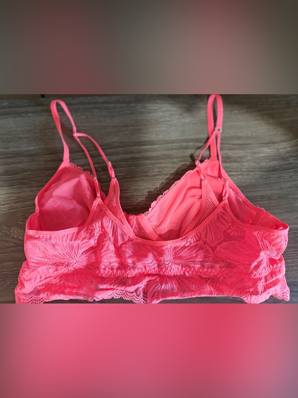 Aerie Real Good Floral Lace Bralette-Coral Pink-Size Medium - Picture 6 of 10